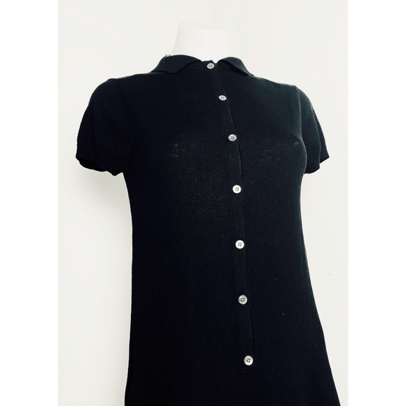 LACOSTE Black Knit Button Up Collared Dress - Picture 2 of 4